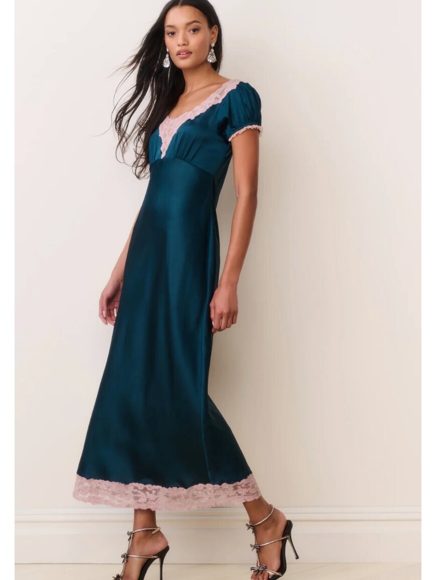 Loveshack Fancy Brand New Xs Taylis Satin Lace Maxi Dress